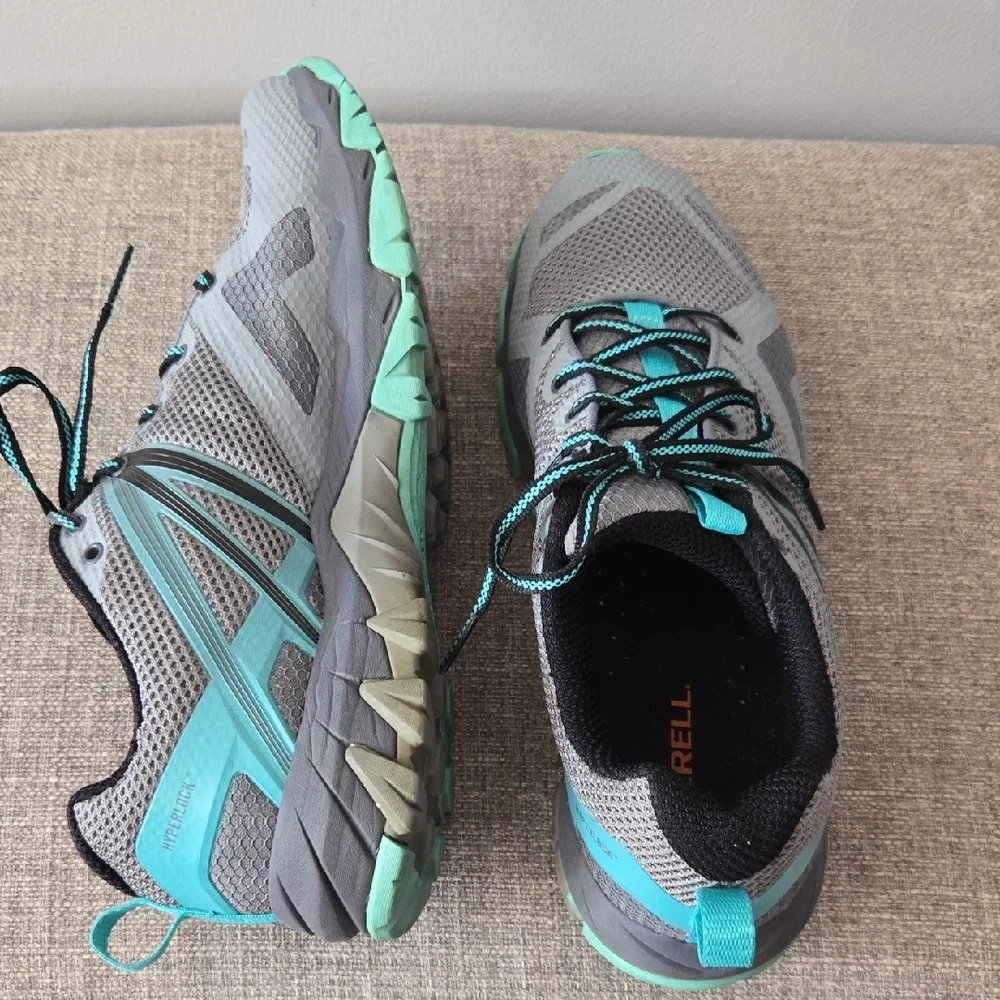 Merrell MQM Flex Women's Size 10 Gray/Teal Hiking Outdoor Athletic Lace-up Shoes